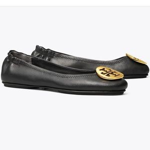 Tory Burch Minnie Travel Ballet Flat in Black Leather size 9